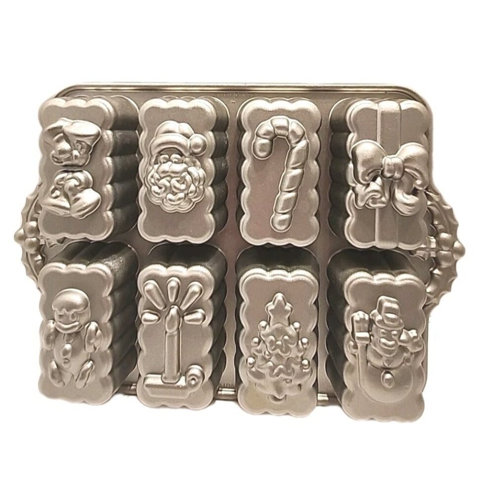 Nordic Ware Christmas Decorative Cake Pan Holiday Mini Loaf 4 Cups Cast Aluminum